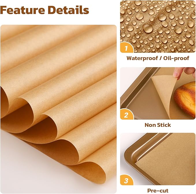 Beasea Parchment Paper Sheets for Baking, 200pcs 8x12 Inch Unbleached Precut Nonstick Heavy Duty Natural Baking Paper Sheets for Air Fryer Cooking, Grilling, Frying and Steaming