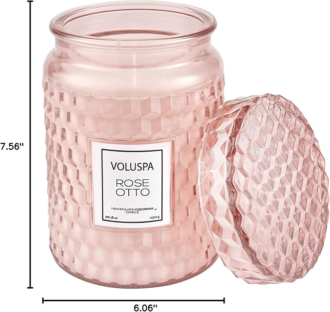 Voluspa Rose Otto, Large Candle Jar, 18 Ounce, 100 Hour Burn Time, Coconut Wax for Clean Burning, Handcrafted in The USA