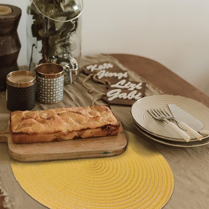 FunWheat Round Braided Placemats Set of 4 Place mats for Dining Tables Woven Heat Resistant Table Mats 15 inch (E Yellow, 4pcs)
