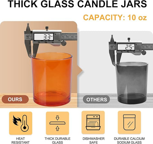 10 OZ Thick Candle Jars for Making Candles 15 Pcs, Empty Jars with Wood Lids for Candle Making, Sample Container, Clear Orange