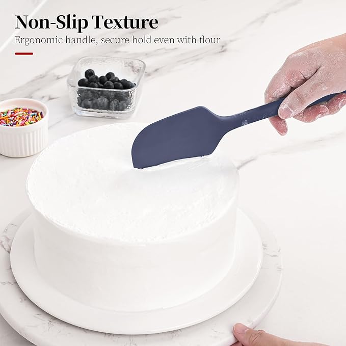600ºF Heat Resistant Spatula, 11.34 inch High Heat Food Safe Semless Kitchen Silicone Scraper for Cooking Baking Mixing Scraping Stirring Nonstick Cookware Pan Bowl (Midnight Blue)