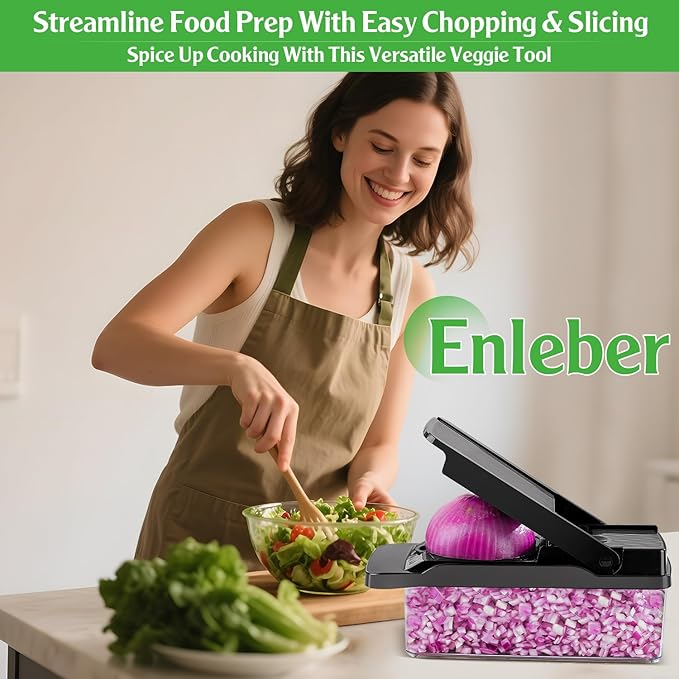 Vegetable Chopper Onion Dicer with 7 Stainless Steel Blades, 13 in 1 Professional Mandoline Slicer for Veggie Chopper Slicing Carrots Potatoes Garlic Essential Kitchen Gadget