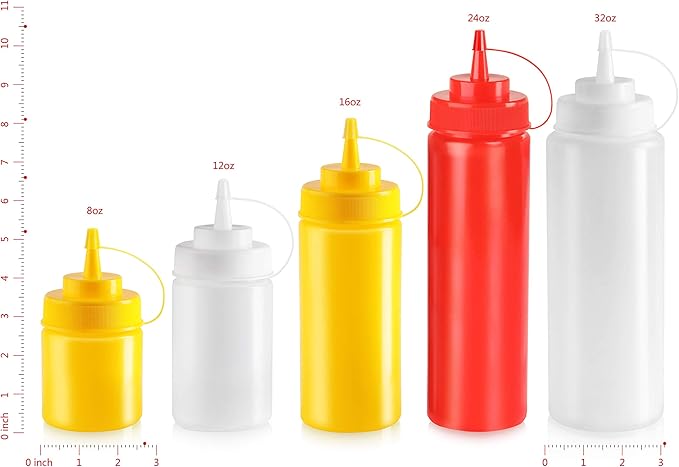 New Star Foodservice 26238 Squeeze Bottles, Plastic, Wide Mouth, 24 oz, Clear, Pack of 6