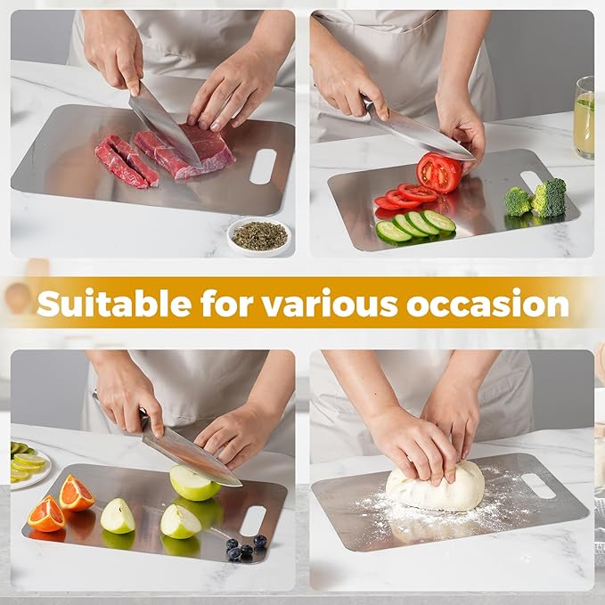 Tavano Titanium Cutting Board,100% Pure Titanium Cutting Boards for Kitchen,Double-side Available Cutting Board for Vegetables,Meat,Fruits,Easy to Store and Clean(M)