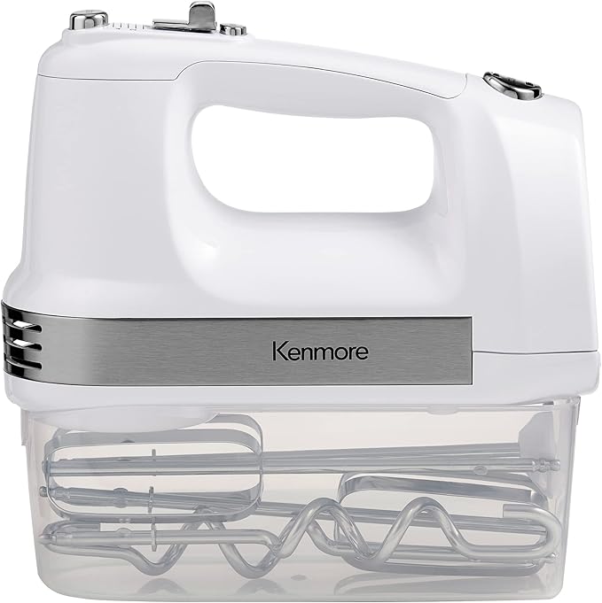 Kenmore Hand Mixer – 5 Speed Handheld Blender, Electric Egg Beater, Whisk, Dough Hooks, Storage Case, Turbo Boost for Cake Mix, Baking, Retractable Cord, Kitchen Appliances
