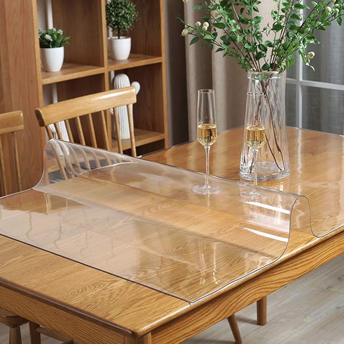 Multi Size 1.5mm Thick Custom Clear Rectangular PVC Table Protector Plastic Tablecloth Furniture Protective Cover Wooden Desk Top Coffee Dining Wood Furniture Buffet End Countertop Mat 40x90 inch
