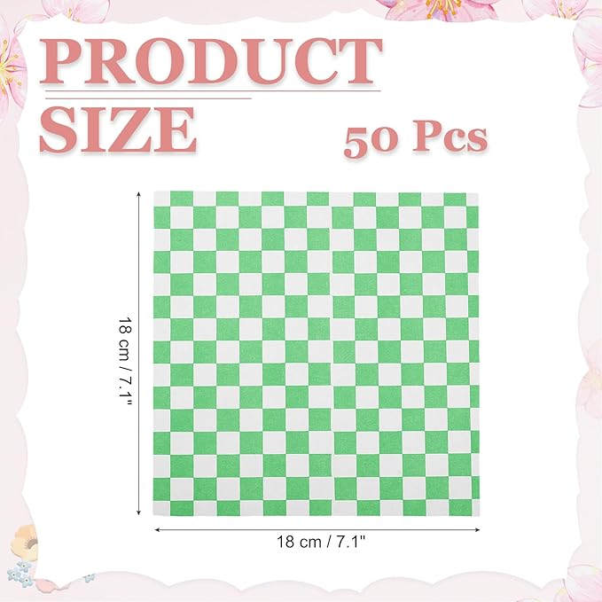 PATIKIL 7.1" x 7.1" Waxed Paper Sheets, 50Pcs Square Pattern Oil-absorbing Dry Food Wrapping Paper for Bakery Coffee Shop Home Baking Kitchen DIY, Green