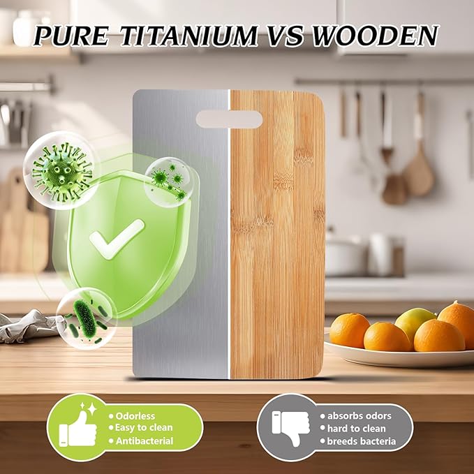Titanium Cutting Boards For Kitchen, 100% Pure Cut Titanium Cutting Board, Food Grade Quality, Double-sided non-toxic, Easy To Clean, Dishwasher Safe And Will Not Absorb Odors(14L*10W)