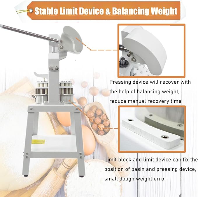 Commercial Dough Divider Manual 40PCS Dough Divider 0.95oz-5.08oz Heavy Duty Dough Cutter Machine with 27-144g Dough Weight Range for Baking, 40PCS