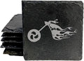 Ride The Fire: Flaming Chopper Motorcycle Coasters - Square Slate - Set of 4