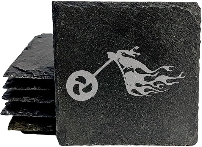 Ride The Fire: Flaming Chopper Motorcycle Coasters - Square Slate - Set of 5