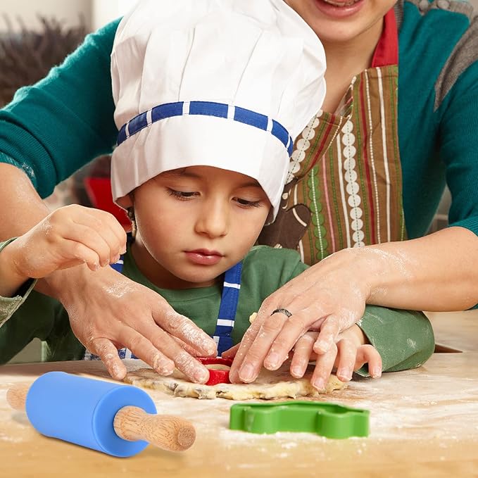 Mini Silicone Rolling Pin for Kids, Non-stick Surface Wood Handle, 9 Inch 10 Pack