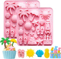 Summer Beach Theme Silicone Molds, Summer Beach Chocolate Silicone Molds 44 Cavity Gummy Mold Candy Mold for DIY Resin Product Cookie Ice Cube Baking Mould 2PCS Pink