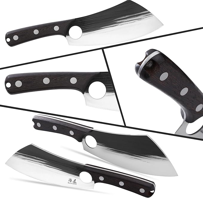 SHANGDAO 7.5" Chef Knife, Upgraded Serbian Chef Knife, Meat Cleaver Knife for Meat Cutting Forged Butcher Knife with Sheath Full Tang Kitchen Chopping Knife for Home, Outdoor Cooking, Camping