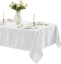 Newbridge Barcelona Luxury Damask Fabric Tablecloth, 60” Wide x 144” Rectangle, White, 100% Polyester, No Iron, Soil Resistant Dining Room, Party and Banquet Table Cover