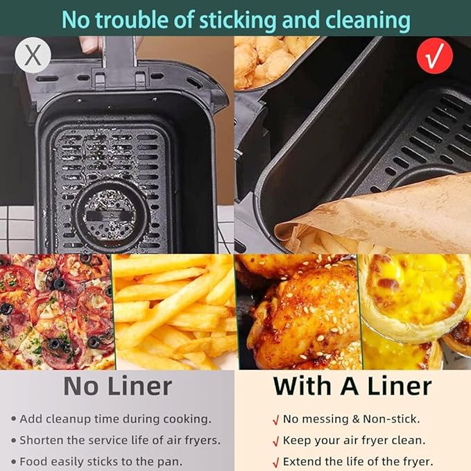parchment paper for air fryer,8.7 * 5.5inch rectangle air fryer liners disposable,125pcs non-stick airfryer liners rectangle free of bleach, compatible with 8-9 Qt baskets