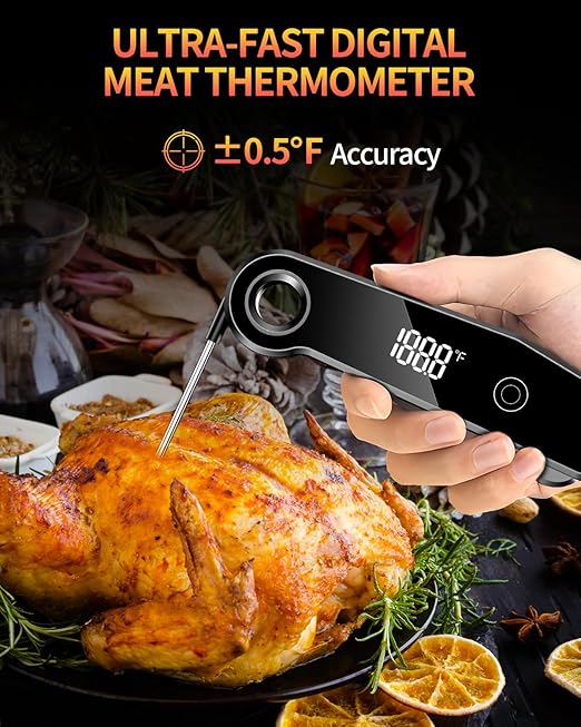 2025 Upgrade Meat Thermometer Digital for Cooking, 0.5s Instant Read Food Thermometer, ±0.5 ℉ Accuracy Kitchen Thermometer, Large LED Display, IP67 Waterproof for Grill, BBQ, Oven, Brewing, Baking