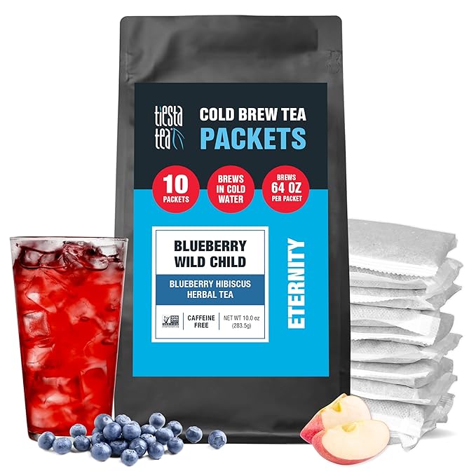 Tiesta Tea - Blueberry Wild Child Cold Brew, Loose Leaf, Blueberry Hibiscus Herbal Tea, Non-Caffeinated Iced Blend, Cold Brew Packets, Makes 64oz Pitcher Per Bag (Pack of 10)
