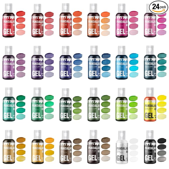 Gel Food Coloring Set - 24 Colors Concentrated Vibrant Edible Food Grade Dye for Baking, Cake, Cookie Decorating, Fondant, Icing, Frosting, Macaron, DIY Crafts - 16.23 fl.oz (20ml/Bottle)