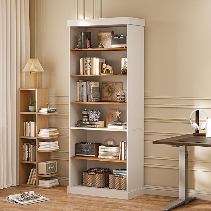 70.8" Tall Farmhouse Bookshelf with Glass Doors, Modular Bookcase with 6-Tier Adjustable Shelves, Large Storage Cabinet for Kitchen, Living Room, White, Set of 4