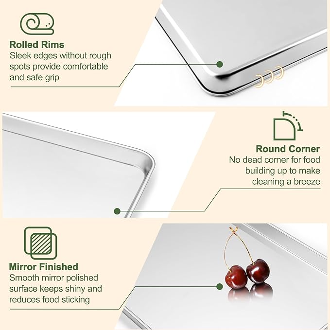 TeamFar Baking Sheet with Rack Set (3 Pans + 3 Racks), 16/12.5/10.5 Inch Stainless Steel Cookie Sheets Baking Pans Trays and Cooling Racks for Cooking Roasting, Non-Toxic & Heavy Duty, Dishwasher Safe