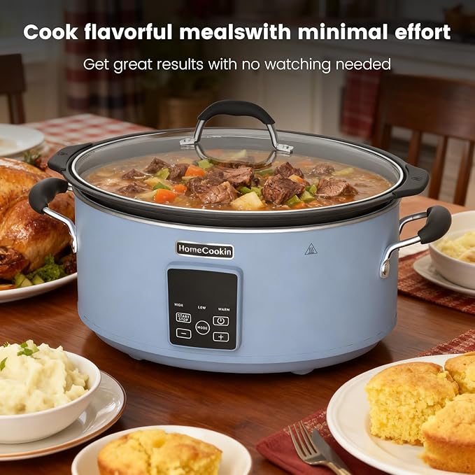 HOMECOOKIN Slow Cooker, Extra Large 10 Quart Digital Programmable Slow Cookers with Timer, Dishwasher Safe Glass Lid & Crock, Kitchen Appliance for Families and Gatherings, Blue