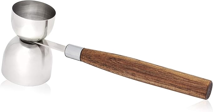 True Double Jigger with Acacia Handle, Bar Supplies, Drink Tools, Craft the Perfect Cocktails, 1oz & 1.25oz Capacities, Stainless Steel