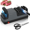 4-Stage Electric Knife Sharpener, For Kitchen Knives, Serrated Knives and Scissors, 100% Diamond Abrasive for Rapid Sharpening & Polishing, Grey Knife Sharpener