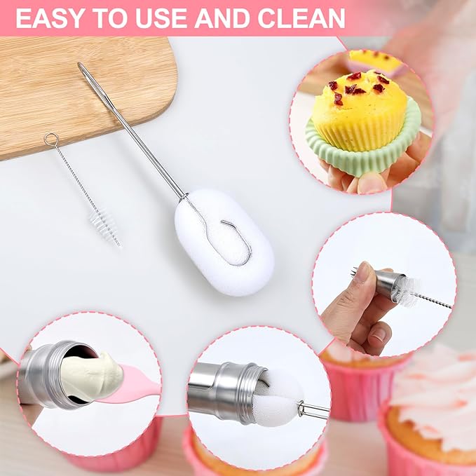 FACIACC Dessert Decorating Syringe Set, Stainless Frosting Piping Kit with 7 Piping Tips & 7 Silicone Cupcakes, Dessert Making Tools for Baking Cupcakes, Cookies & Pastries