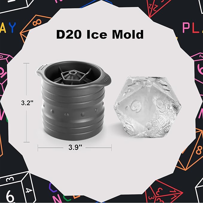 Nax Caki D20 Dice Ice Mold, DND Gamer Gifts for Men Women, Cool Christmas Stocking Stuffers Ideas for Adults TTRGP Lover, Large Silicone D&D Accessories Ice Cube Tray for Cocktails,Bourbon,Whiskey