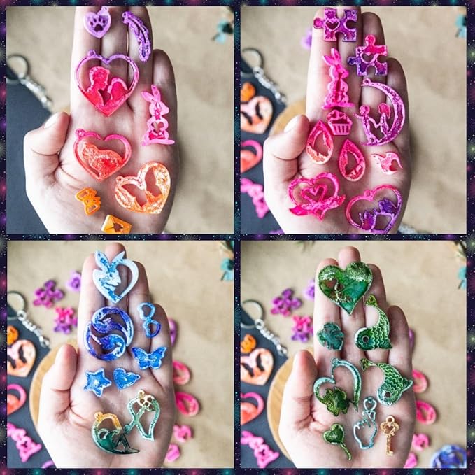 Keychain Resin Molds Silicone with Hole, 43pcs UV Resin Jewelry Mold, Epoxy Resin Molds for Keychain Pendant Jewelry Making Molds for Epoxy Resin Earring Mold, Earrings, Necklace