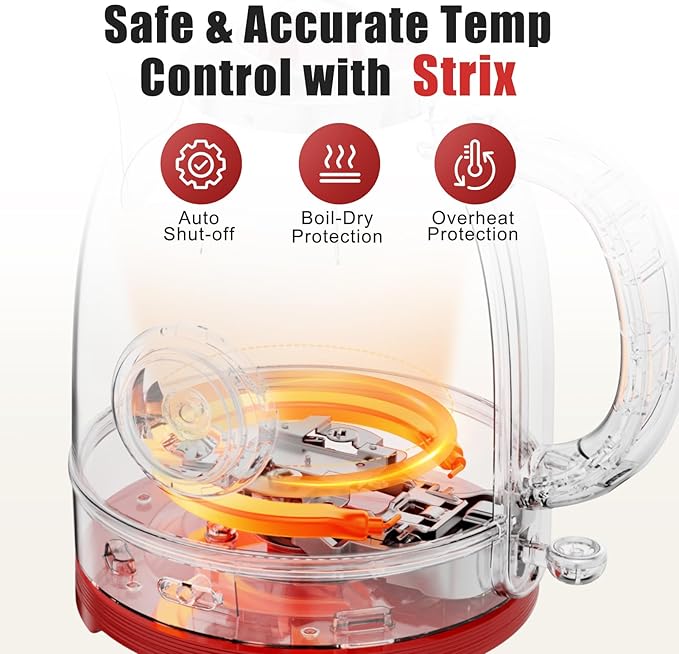 Kawu Retro Electric Kettle, 1.3L Hot Tea Water Boiler with Temperature Gauge, 1355W Fast Boiling Tea Kettle with Stainless Steel Inner & Boil-Dry Protection, Auto Shut Off, 60°C Keep Warm, Food Grade