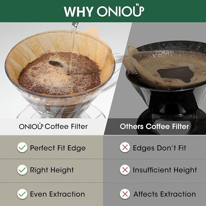 V60 Coffee Filters 02, ONIOU Unbleached Size 02 Cone Coffee Filters, 200 Count Natural Brown Pour Over Paper Filters for Hario V60 & Others 1–4 Cup Coffee Dripper - Package May Vary