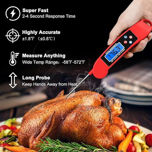 2 pcs Red Digital Talking Thermometer for The Blind, Waterproof Instant Read Food Thermometer, Probe for Cooking and Grilling