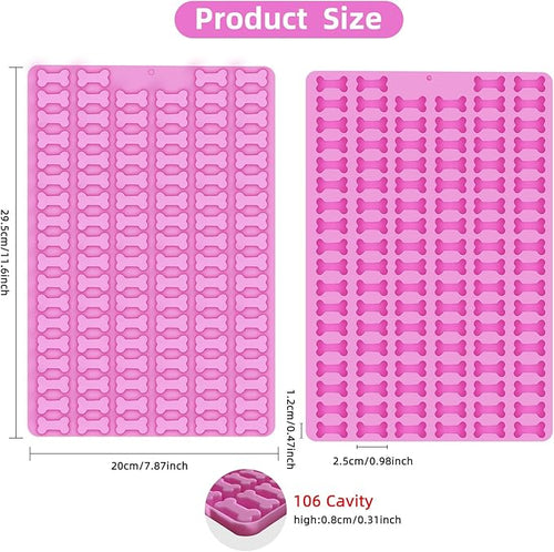 2 PCS Mini Silicone Molds, 212 Cavity Non-Stick Silicone Molds for Baking Biscuits, Cookie, Candy, Chocolate, Jelly Pet Treats Mold (Mini Dog Bone)