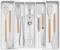 Lifewit Utensil Organizer for Kitchen Drawers, Expandable from 13‘’ to 22.4'', 15'' Depth, Plastic Cutlery Silverware Flatware Holder, Spatula Tools and Gadgets Storage, Large, White