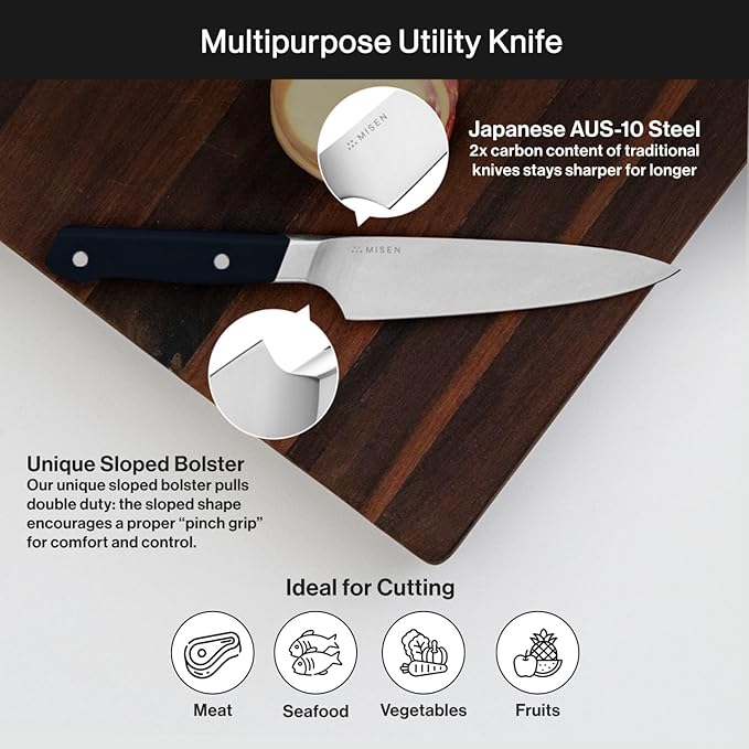 Misen 5.5" Utility Knife – High Carbon Japanese AUS-10 Stainless Steel – Hybrid German & Japanese Blade – Precision Kitchen Knife for Professionals & Home Cooks – Ultimate Cutting Performance - Black