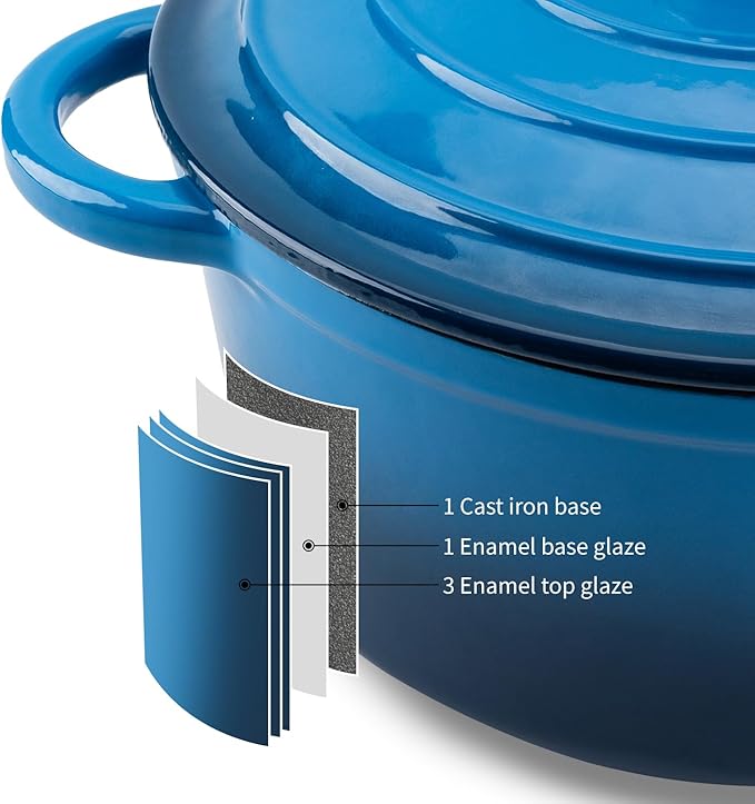 Enameled Cast Iron Dutch Oven Pot with Lid Heavy-Duty Cookware for Bread Baking, Braising, Stews, Roasting,4QT，blue