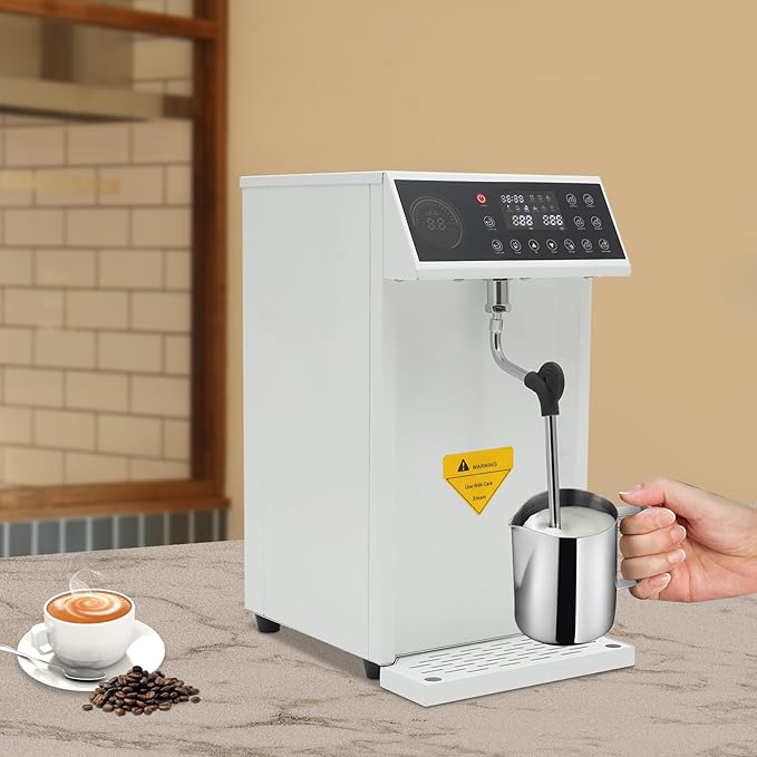8L/2.11gal Commercial Steam Milk Frother, 3000W 5-Gear Fast Heating Milk Steamer Machine Electric Steam Milk Frothing Machine Espresso Coffee Milk Foam Machine for Bar Cafe