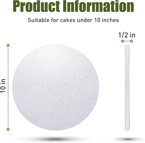 10-Pack Round White Cake Drum Board 10 Inch Sturdy 1/2 Inch Thick Full Wrap Edge Cake Base for Heavy Tiered Cakes(10" White)