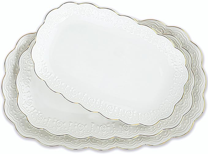 Kassel Ceramic Serving Platter Set | 16”/14”/12” Oval Serving Trays for Entertaining at Parties and Weddings | Oven Safe XL Serving Trays for Tacos, Steak, and Cake