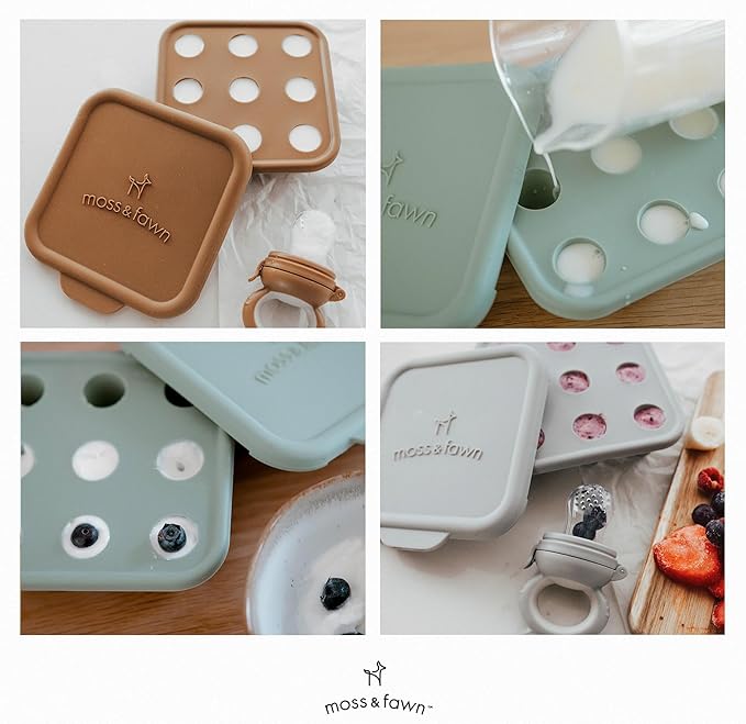 Moss and Fawn Ice Cube Tray - Forage Feeder Freezer & Teething Popsicle Mold for Breast Milk, Formula, Bone Broth, Purees, & Baby Food - BPA, Lead, & PVC-Free - Dew