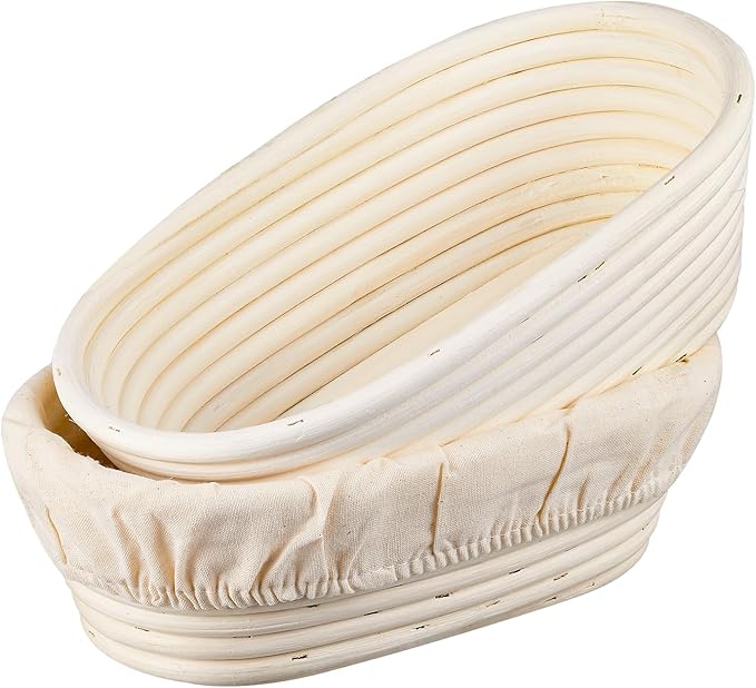 Banneton Bread Proofing Basket - 10 inch Banneton Basket Sourdough Proofing Baskets Set of 2 Oval Proofing Bowls with Liners for Professional & Home Artisan Sourdough Bread Baking Supplies
