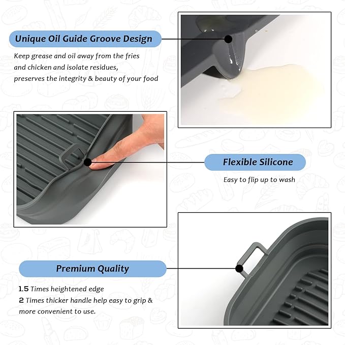 Silicone Air Fryer Liners Square - Reusable Airfryer Collapsible Basket - Easy to Clean Air Fryers Pot for 5.8 to 8 Qt Baking Tray Oven Accessories, 8.5 Inch Large