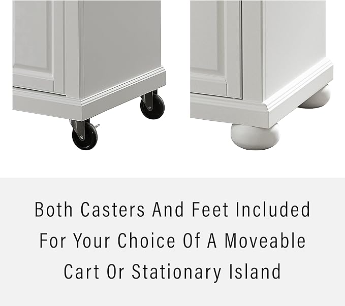 Crosley Furniture Alexandria Granite Top Rolling Kitchen Island Storage Cart, Microwave Stand, Spice Rack, White