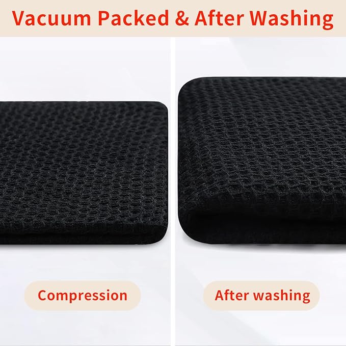 Homaxy 100% Cotton Waffle Weave Kitchen Dish Towels, Ultra Soft Absorbent Quick Drying Cleaning Towel, 13 x 28 Inches, 18-Pack, Black