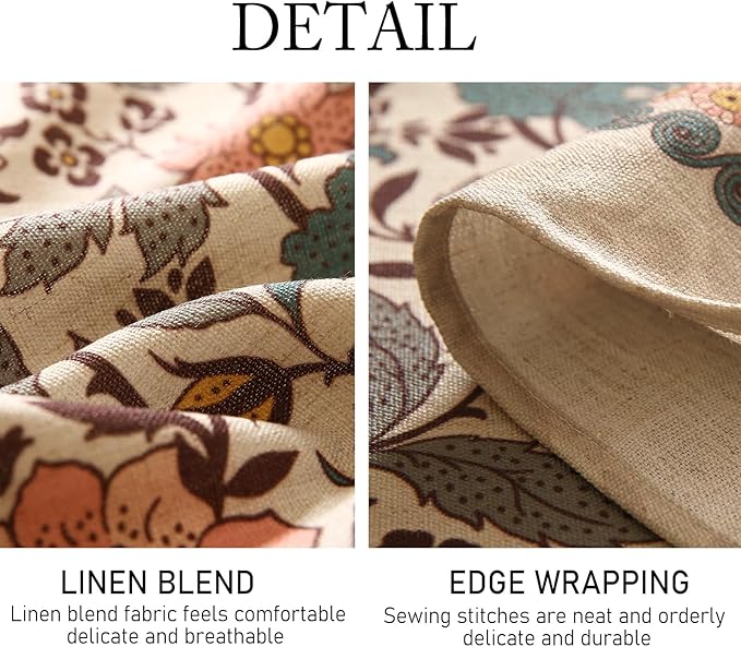 ISAENNE Designer Boho Floral Long Rectangle Tablecloth,Linen Lotus Flower Pattern Colorful Indoor Table Cloth,Durable Decor Tablecloths for Dining Thanksgiving Kitchen Christmas,63"*94"-Hazel A