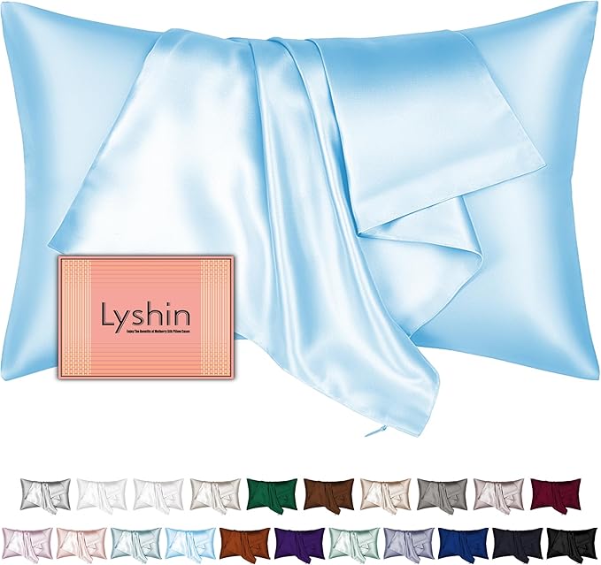 Mulberry Silk Pillow Cases Standard Size with Hidden Zipper, Ultra Smooth and Soft Breathable Cooling Silk Satin Pillowcase for Hair and Skin, Gifts for Women Men (Sky Blue, 20x26 Inches, 1 Pack)