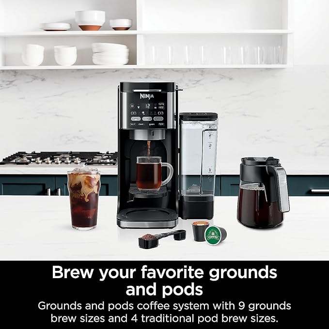 Ninja | Drip Coffee Maker | DualBrew Pro Hot & Iced Coffee | Compatible with K-Cup Pods | 3 Brew Styles (Classic, Rich, & Iced) | 60oz Removable Reservoir & Dishwasher Safe | Black | 12-Cup (Renewed)