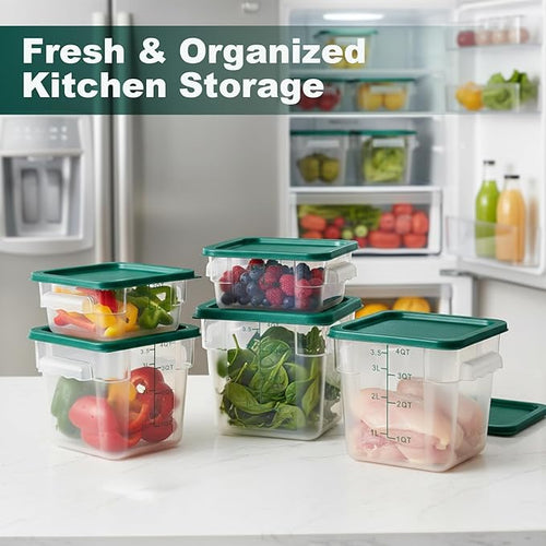4 Pack 2QT & 4QT Food Storage Containers with Green Lids, Clear Square Commercial Food Storage Containers with Scales and Handles, BPA-Free Airtight Restaurant Container for Sourdough, Marinating Meat